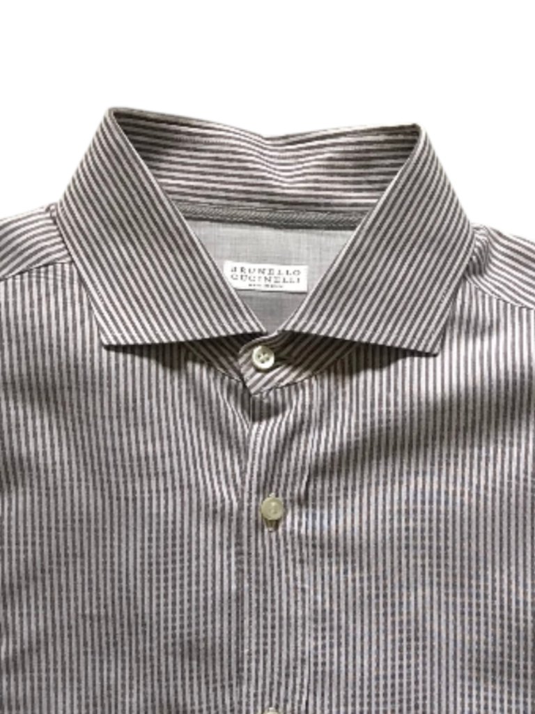 Brunello Cucinelli Basic Fit Button Down Shirt Mens Large Brown White Stripe